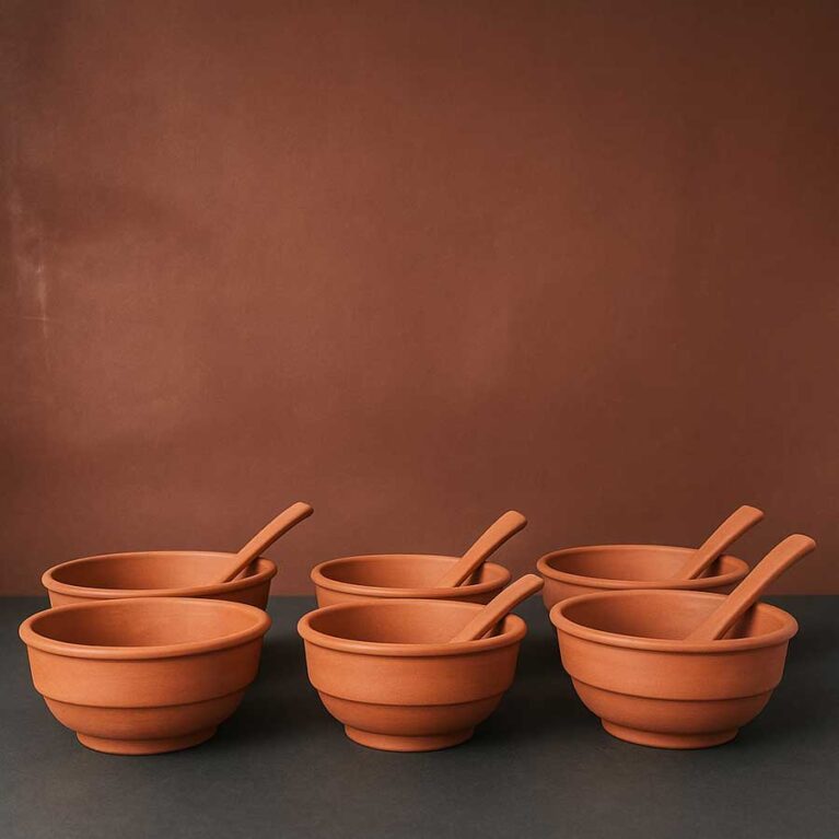 Clay Soup Bowl Set with Spoons – 6 Piece Traditional Dinnerware