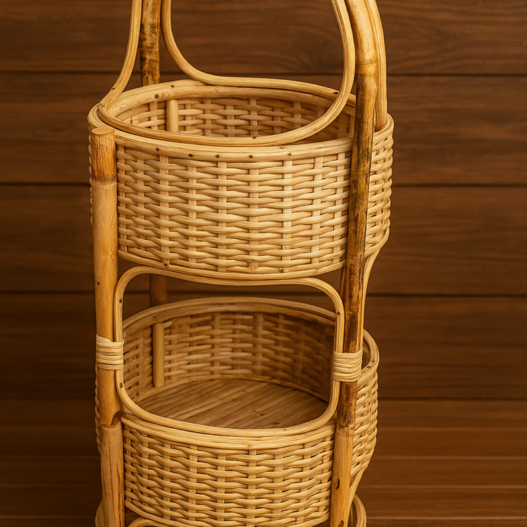 Handwoven 3-Tier Wicker Storage Basket with Handle – Rustic Organizer for Home & Kitchen